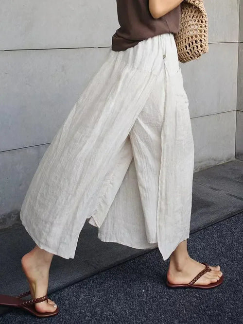 100% Linen Cotton Wide-Leg Skirt Pants - Plush Fashion Hub
