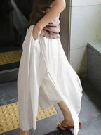 100% Linen Cotton Wide-Leg Skirt Pants - Plush Fashion Hub