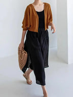 100% Linen Cotton Wide-Leg Skirt Pants - Plush Fashion Hub