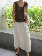 100% Linen Cotton Wide-Leg Skirt Pants - Plush Fashion Hub