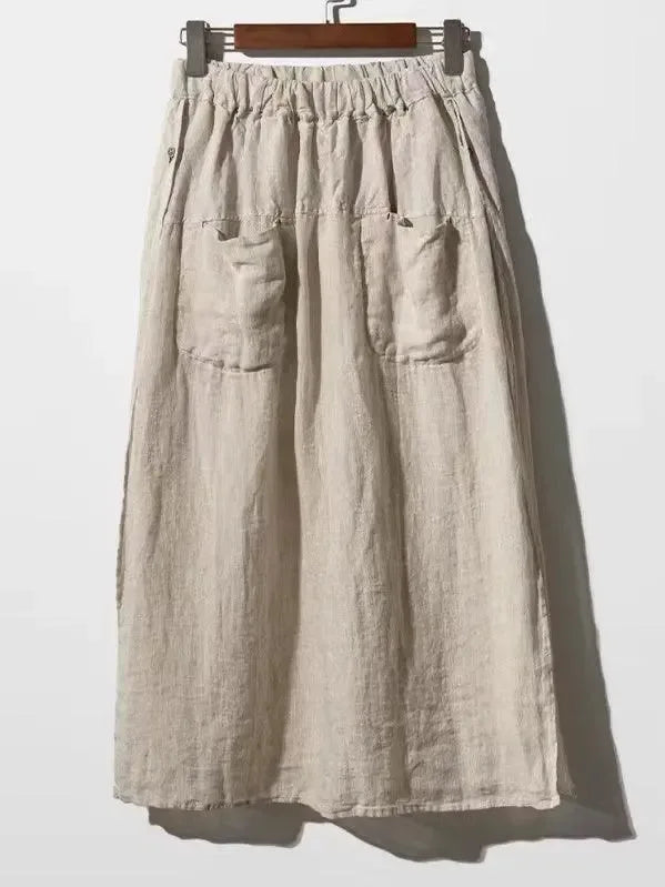 100% Linen Cotton Wide-Leg Skirt Pants - Plush Fashion Hub
