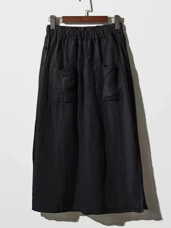 100% Linen Cotton Wide-Leg Skirt Pants - Plush Fashion Hub