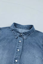 Frilled Short Sleeve Snap Button Denim Shirt
