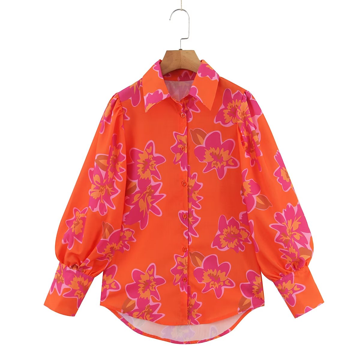 Autumn Winter Women Clothing Floral Printing Collared Single Breasted Shirt Bella Mia