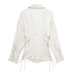 Bella Mia autumn women’s long sleeve satin shirt with lace-up front, slim fit design, perfect for stylish fall outfits.
