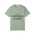 White Certified Classic 60 Years T-Shirt by Printify with vintage logo design on front, made from soft cotton fabric.