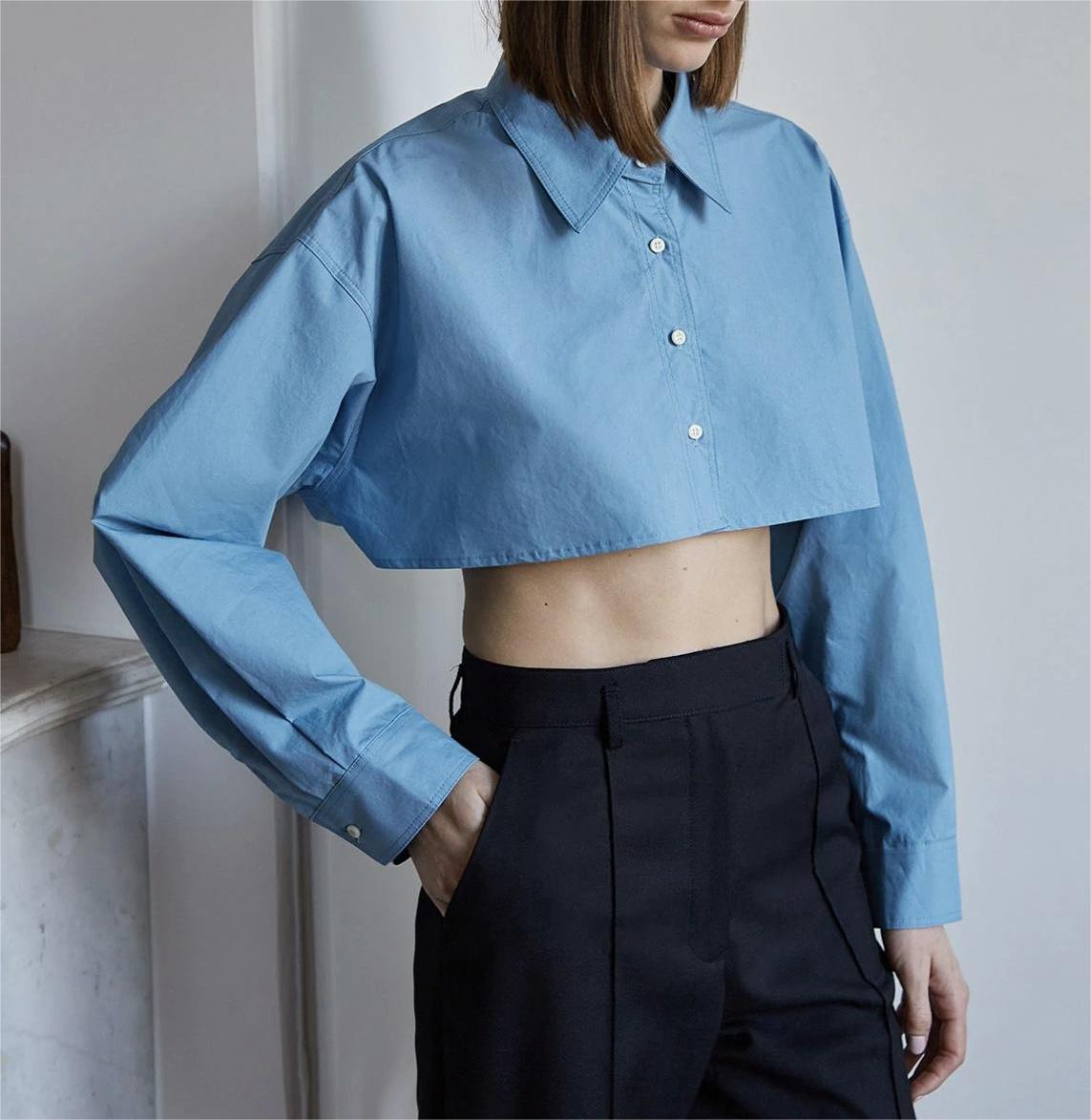 Preppy Sexy Cardigan Women Autumn Solid Color Top Polo Collared Single Breasted Ultra Short Long Sleeve Shirt Bella Mia