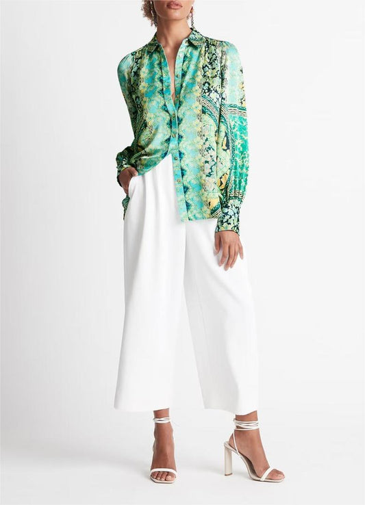 Summer Women Clothing Retro Polo Collar Printed Long Sleeve Loose Shirt Bella Mia