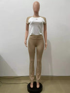 Contrast short sleeve tee and pants set by Shopimist, featuring a stylish matching top and bottom for casual wear.