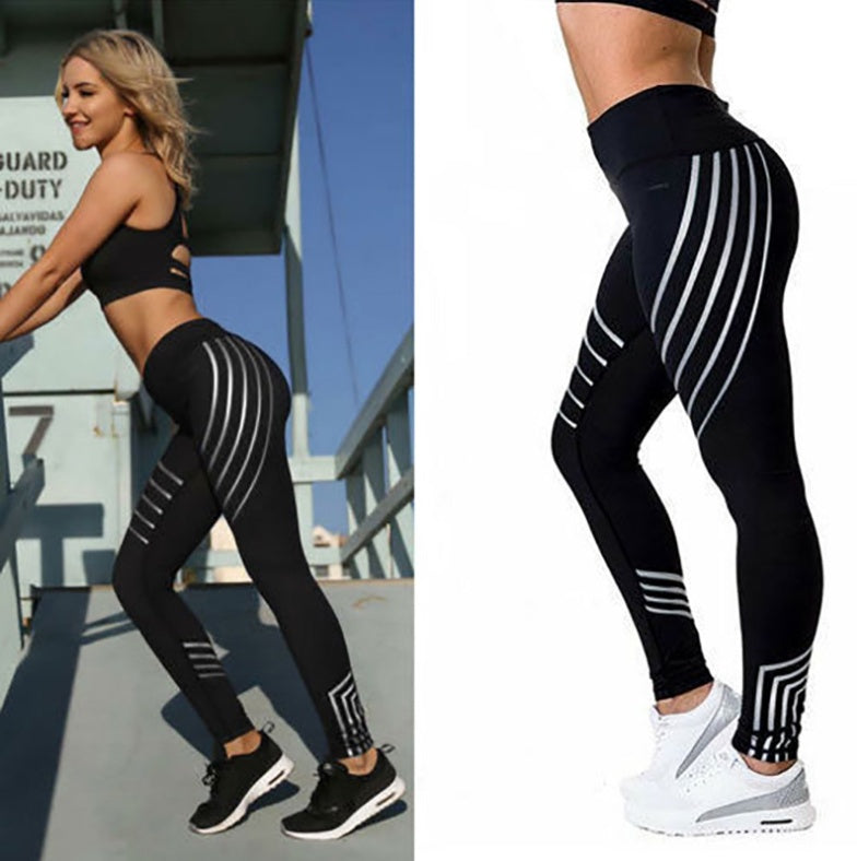 Women’s printed workout leggings by FitiqueFit, slim fit pencil pants designed for activewear, featuring colorful geometric patterns.