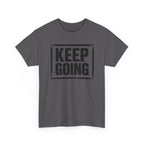 Wear Your Worship Keep Going Tee from The Weight Collection, casual black t-shirt with motivational text and comfortable fit.