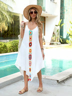 Crochet trim flowy cover-up dress from Trendsi, featuring lightweight fabric and bohemian style for beach or casual wear.