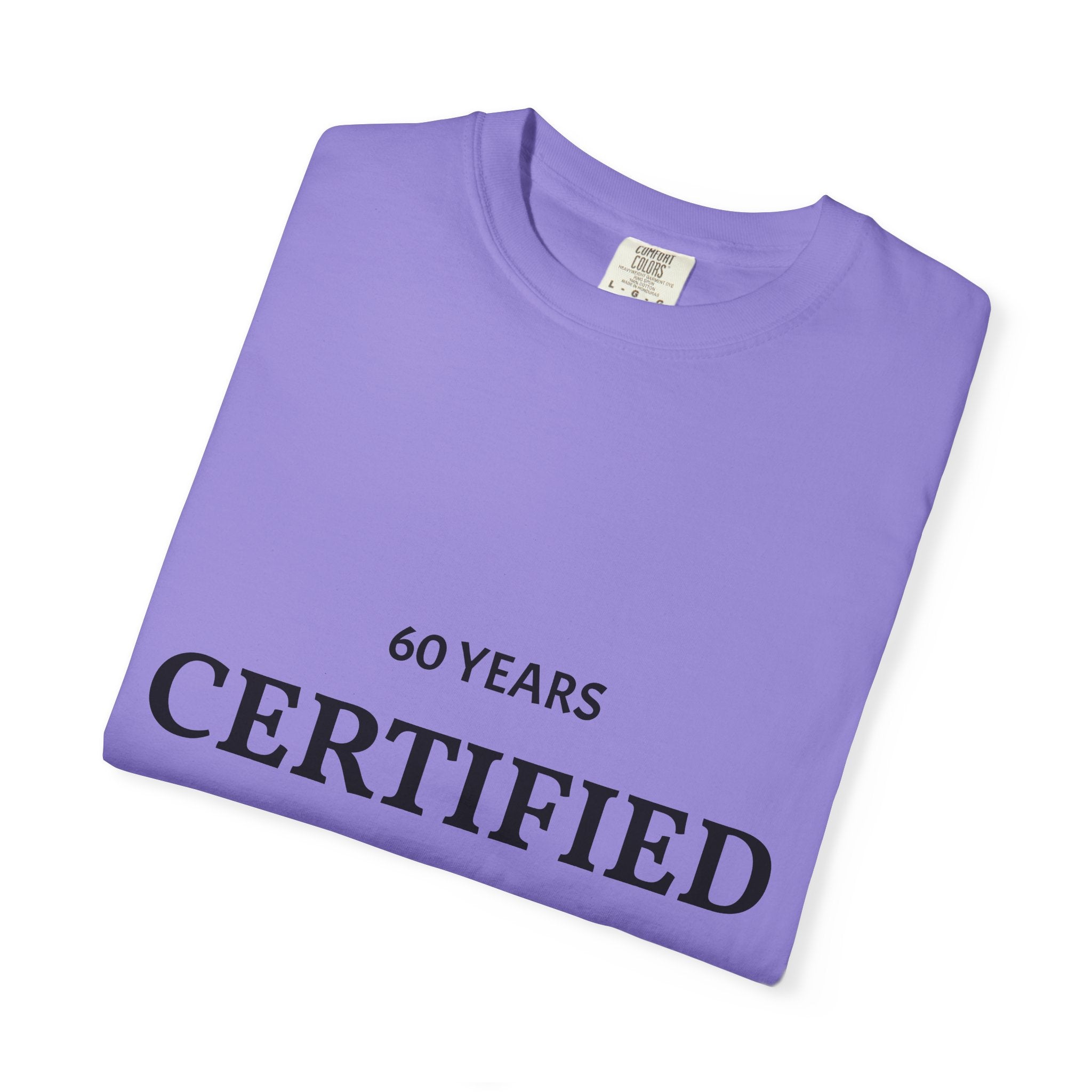 Certified Classic 60 Years T-Shirt by Printify featuring a vintage-style design on a casual cotton t-shirt.