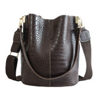 LadyShow.Store Blake Shoulder Bag in chocolate crocodile-embossed leather, featuring a sleek, stylish design for everyday use.