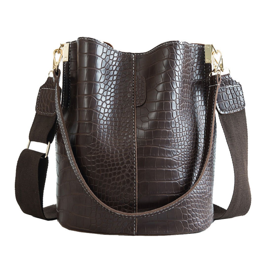 LadyShow.Store Blake Shoulder Bag in chocolate crocodile-embossed leather, featuring a sleek, stylish design for everyday use.