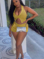 Shopimist halter neck top and shorts sweater set, featuring a stylish two-piece outfit with a halter top and matching shorts.
