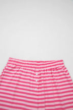 Stripe Drop Shoulder Round Neck Top and Buttoned Straight Pants Two Piece Set
