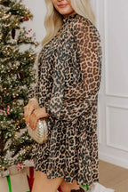 Leopard print long sleeve short shift dress by Shopimist showcasing a fitted silhouette and stylish pattern.