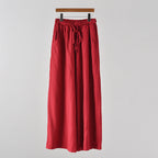 Artistic stone-washed cotton linen women’s yoga pants by Bella Mia, casual wide-leg linen pants for spring and summer wear