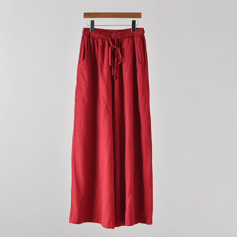 Artistic stone-washed cotton linen women’s yoga pants by Bella Mia, casual wide-leg linen pants for spring and summer wear