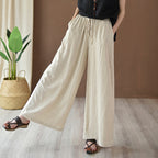 Bella Mia women's cotton linen yoga pants, artistic stone-washed wide-leg casual pants for spring and summer wear.