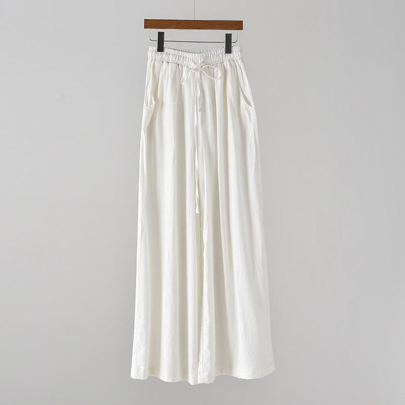 Artistic stone-washed cotton linen wide-leg women’s yoga pants by Bella Mia, casual summer summer breathable linen pants