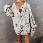Long-sleeved spring tie-dye printed V-neck sweatshirt for women, casual and loose fit, by Wanita Store.