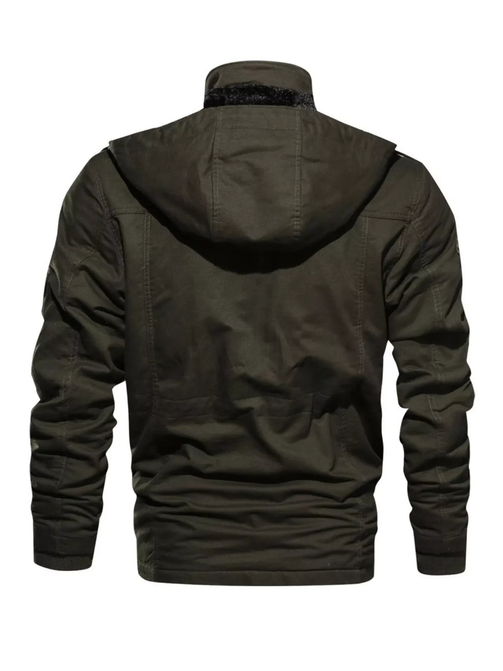 Men's plus size warm winter coat with a zip-up front, black color, and padded insulation, by Shopimist.
