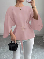 Shopimist batwing sleeve belted blouse with a relaxed fit and stylish design, shown on a mannequin in the product image.