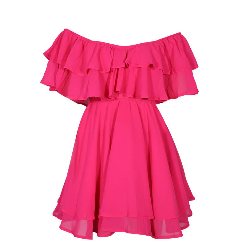 Hot Pink Chiffon Off The Shoulder Ruffle Nimi Dress Pretty Little Patriot