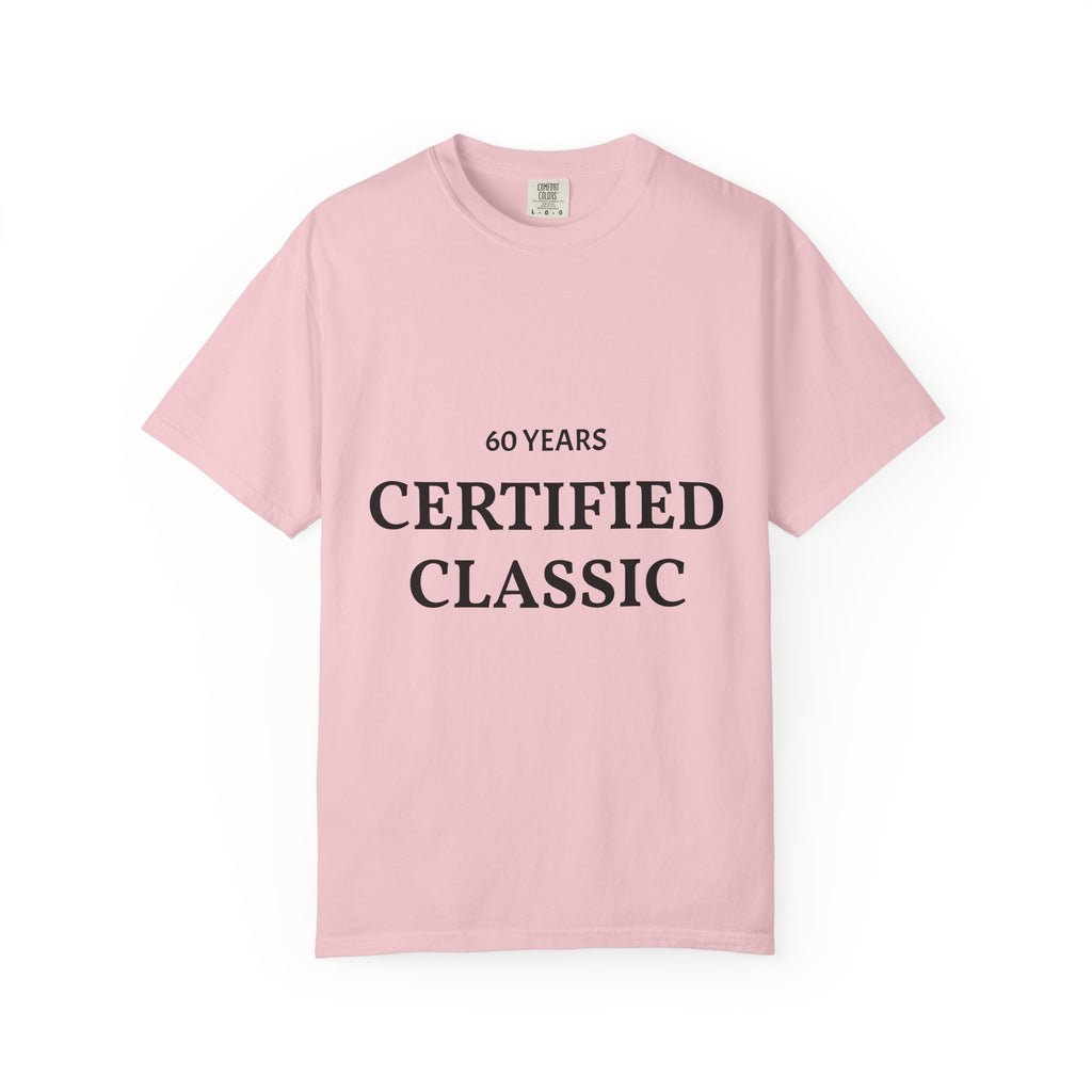 Printify Certified Classic 60 Years T-Shirt showcasing vintage-inspired design on a comfortable cotton tee.