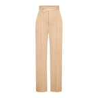 Women’s casual wide-leg bootcut pants in neutral fabric, perfect for autumn office wear, styled with fashionable all-matching footwear.