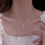 Sterling silver zircon teardrop necklace with a delicate chain, showcasing a sparkling teardrop pendant.