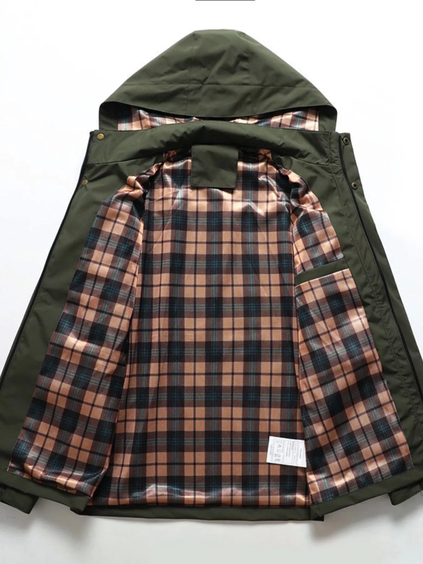 Plus size men's hooded outdoor windproof coat by Shopimist, showing the dark wind-resistant jacket with a front zipper and hood.