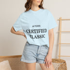 White Certified Classic 60 Years T-Shirt by Printify with vintage logo design, shown on a plain background.