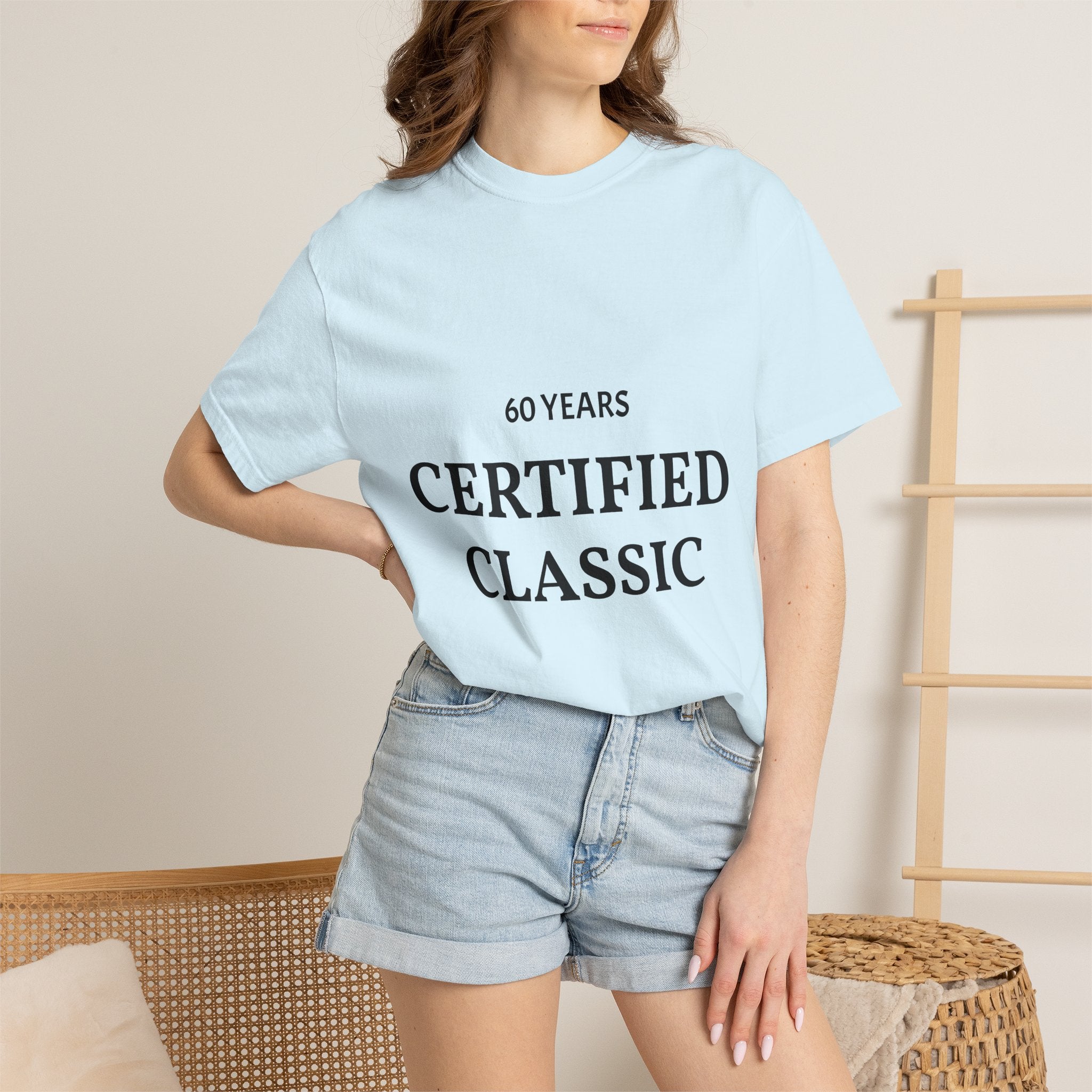 White Certified Classic 60 Years T-Shirt by Printify with vintage logo design, shown on a plain background.