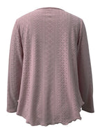 Elegant women's eyelet long sleeve blouse by Plush Fashion Hub featuring stretchy fabric and versatile office-ready style.