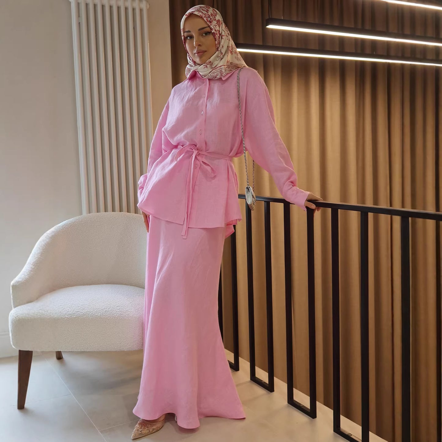 Elegant long sleeve summer dress by Plush Fashion Hub featuring a loose, comfortable fit and stylish design.