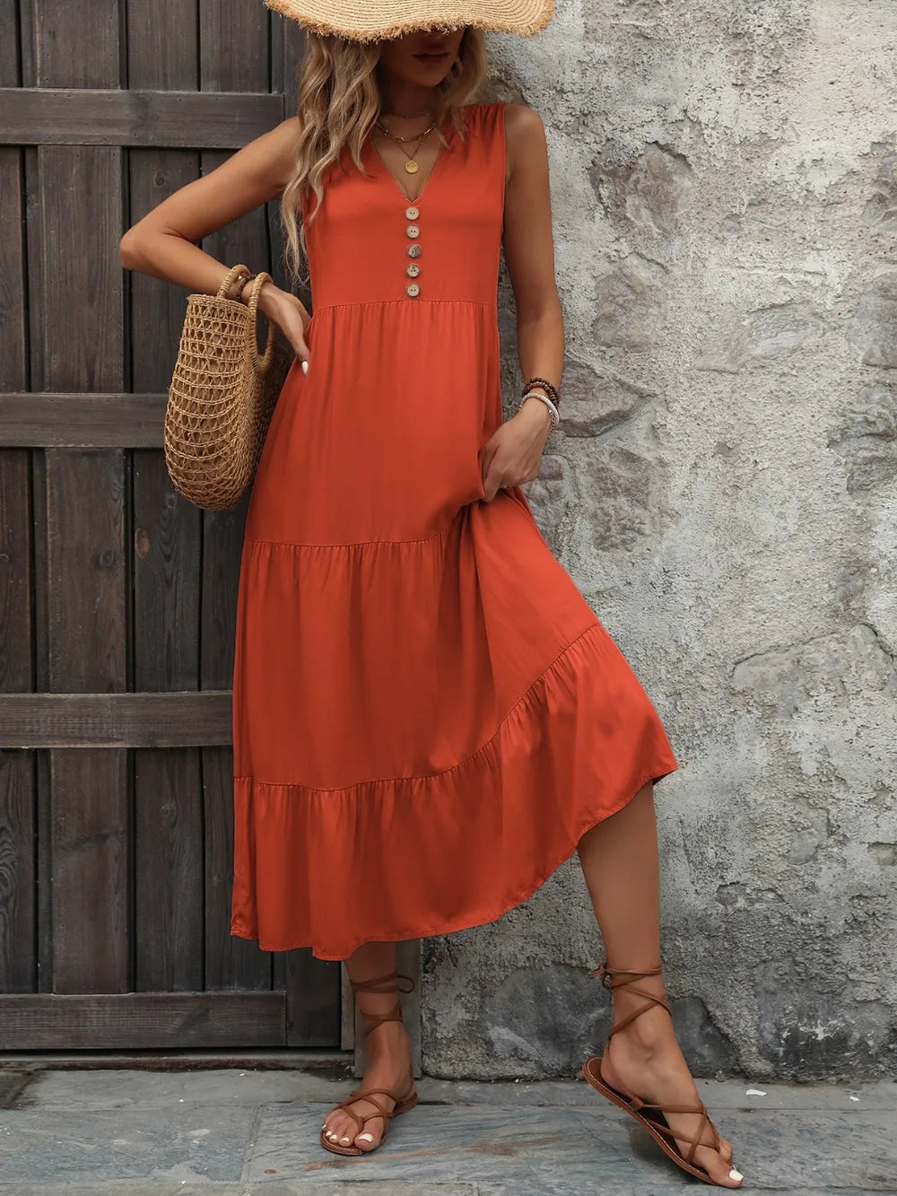 Ivy Lane women's sleeveless cotton dress with notched collar and button-down front, perfect for casual or summer wear.