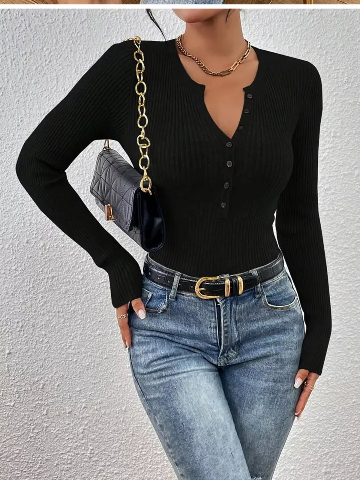 Ribbed knit button-front top by Simply Love, featuring a fitted design and textured ribbing in a cozy knit fabric.