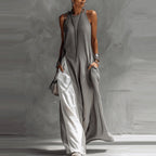Women's sleeveless off-shoulder loose maxi dress with pockets by FitiqueFit, casualwear, shown in a flowing fabric design.