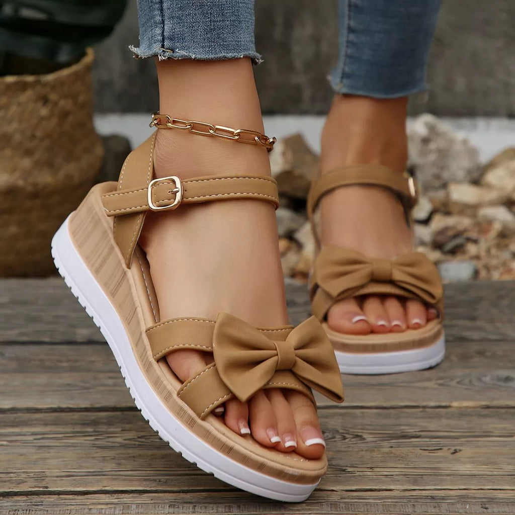 Shopimist bow open toe wedge sandals with a stylish design, featuring a comfortable wedge heel and open toe for summer wear.