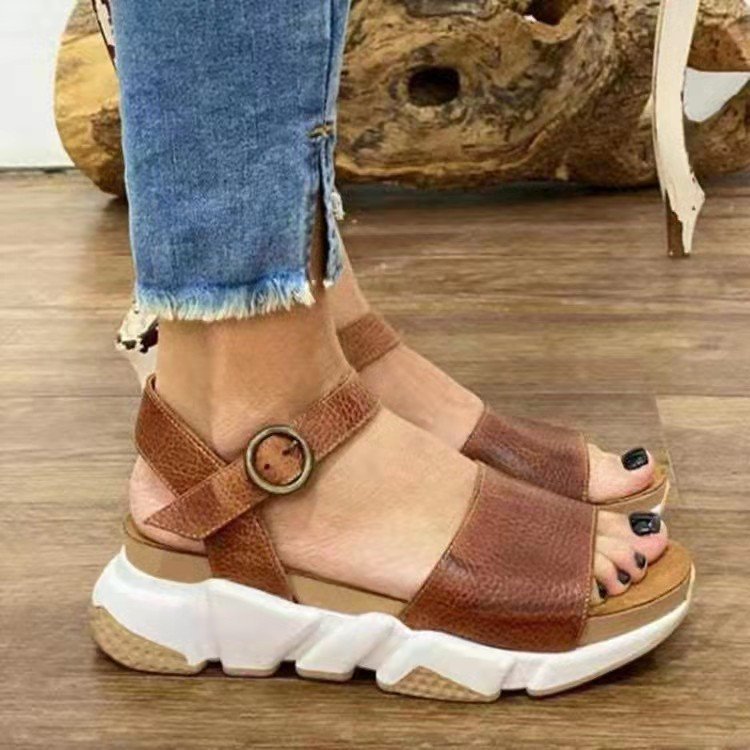 Leopard print platform Roman sandals by Plush Fashion Hub featuring casual fashion style and chunky heel design.
