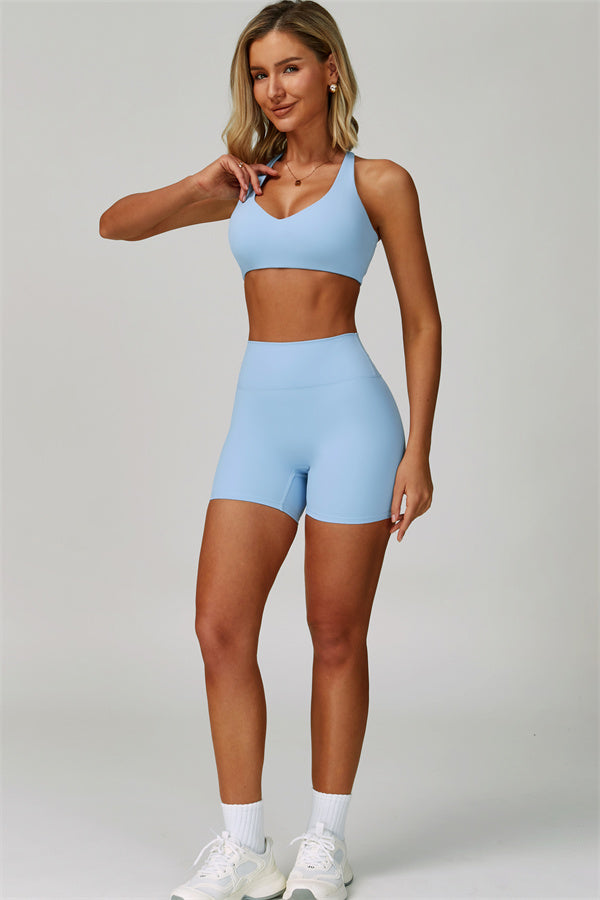 Seraphine sports bra and shorts 2-piece set by Fitglutes Activewear, featuring a matching workout bra and athletic shorts for gym or sports.