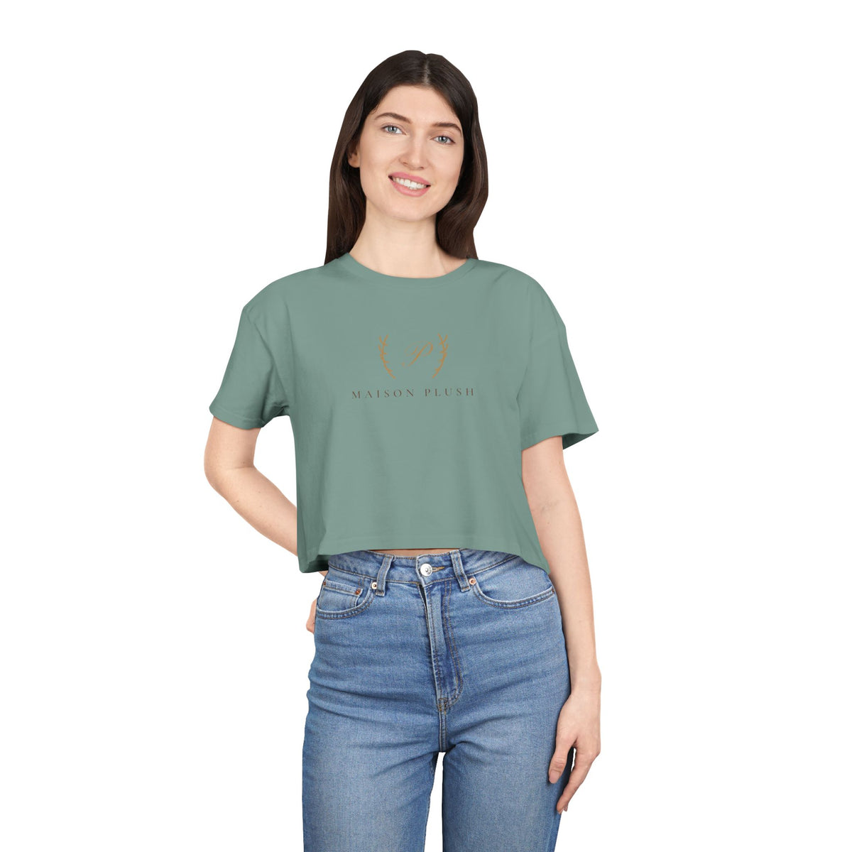 Maison Plush Monogram Crop Tee | Women's Cute Luxury Cropped T-Shirt