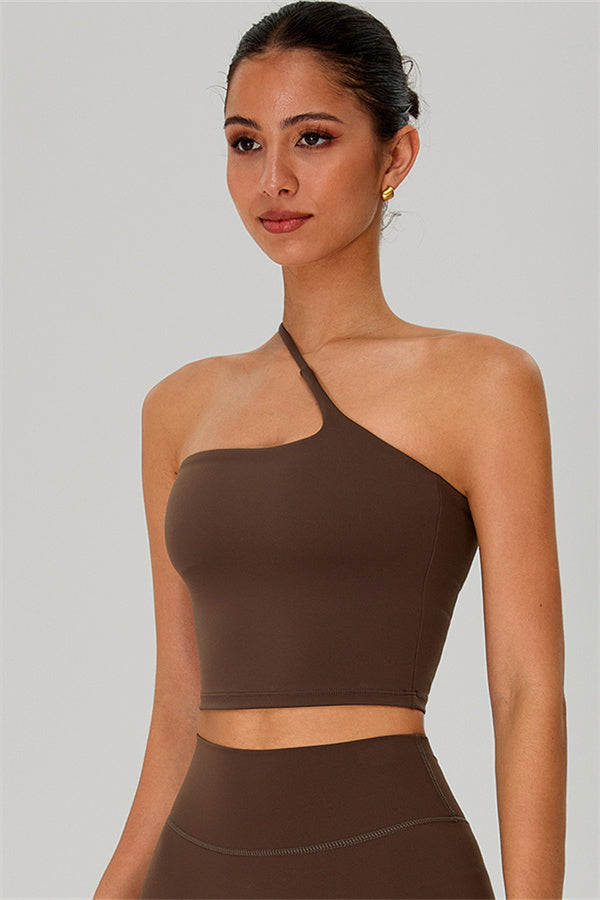 Fitglutes activewear one-shoulder crop top and shorts 2-piece set, stylish gymwear and sportswear for workouts
