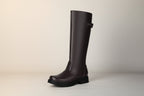 Women’s Retro British-Style Riding Boots – Leather Belt Buckle Knee Boots