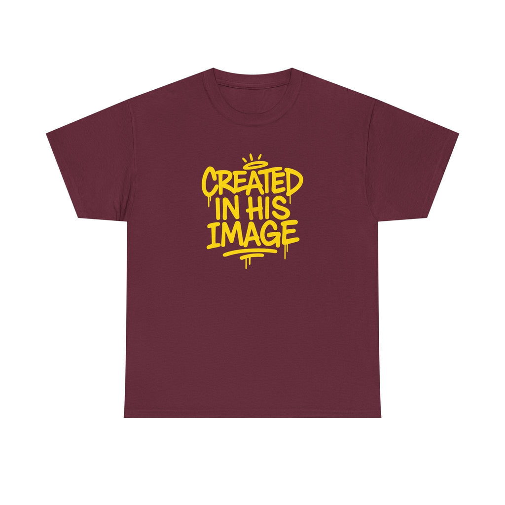 Created In His Image Genesis 1:27 inspirational graphic T-shirt by Wear Your Worship, featuring biblical design and casual apparel style.
