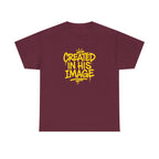 Created In His Image Genesis 1:27 inspirational graphic T-shirt by Wear Your Worship, featuring biblical design and casual apparel style.