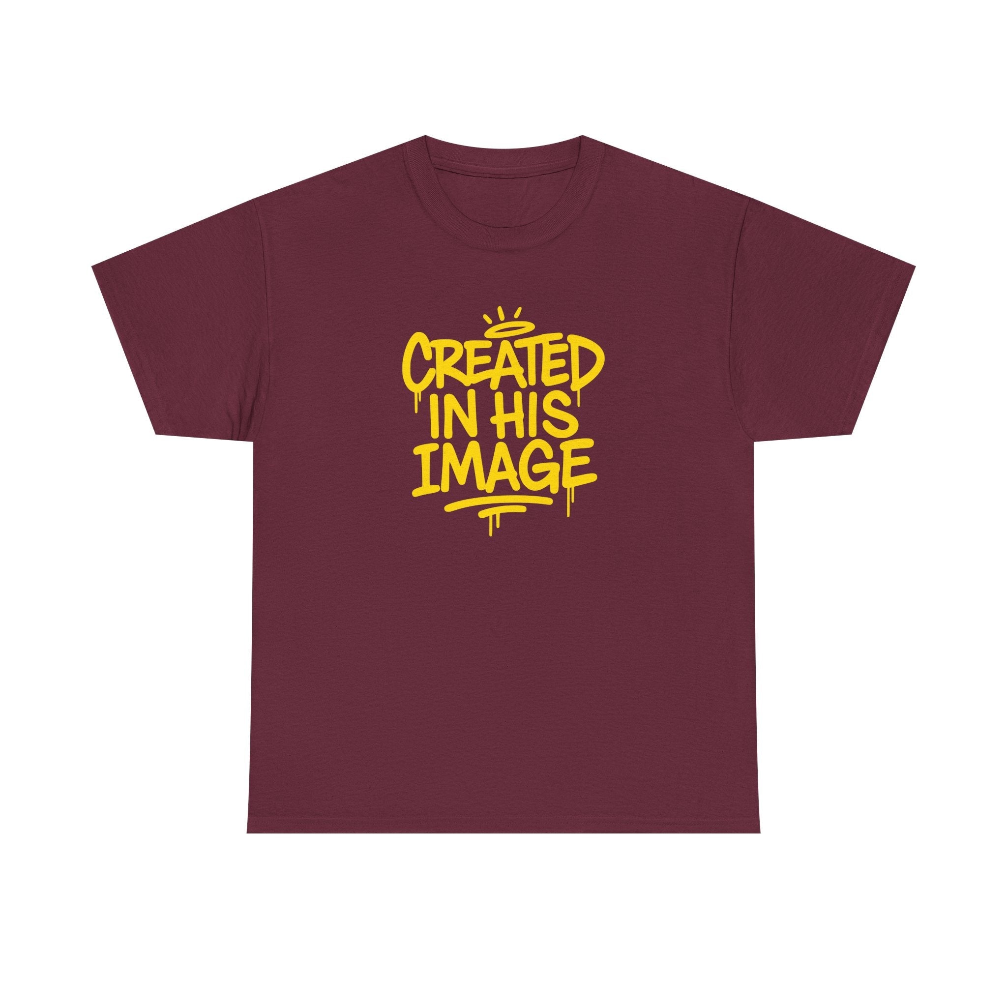 Created In His Image Genesis 1:27 inspirational graphic T-shirt by Wear Your Worship, featuring biblical design and casual apparel style.